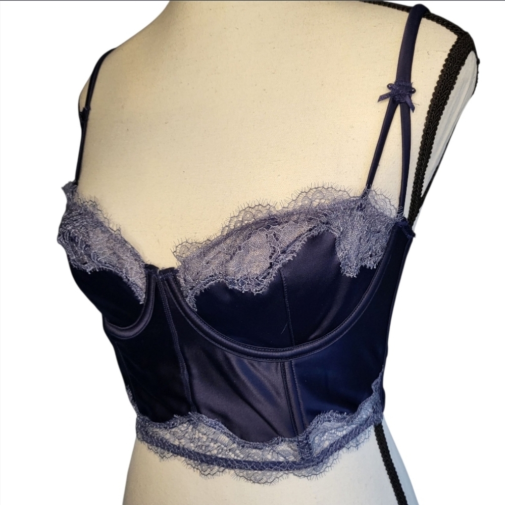 Victoria's Secret Dream Angels Blue Coquette Lace Unlined Balconet Bra 32D NWT